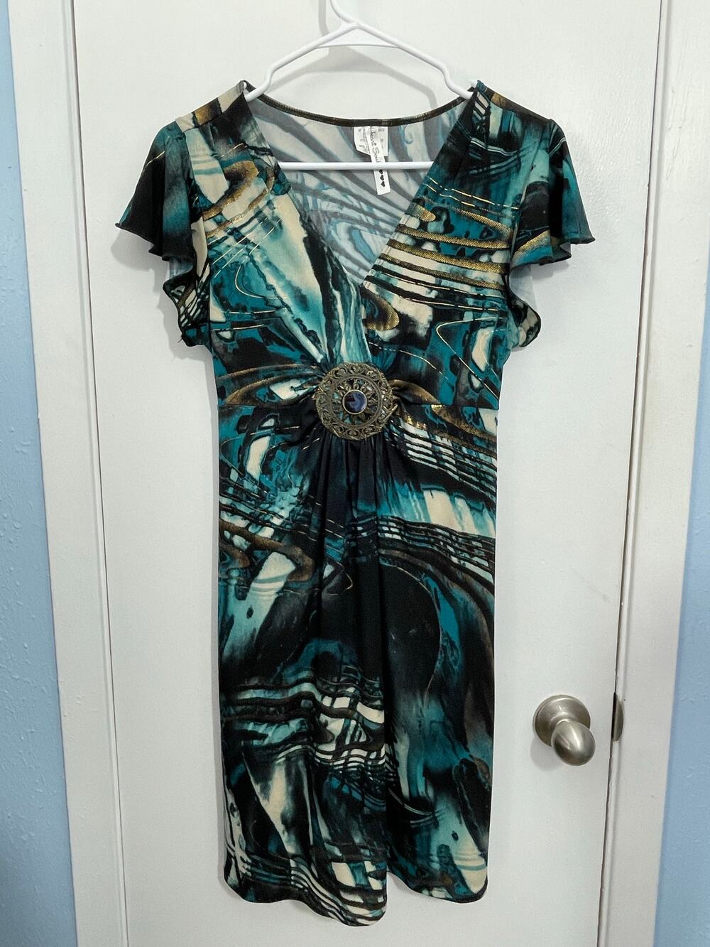Y2K Heart Soul Dress Large Whimsigoth Medallion Flounce Sleeve Fairygrunge